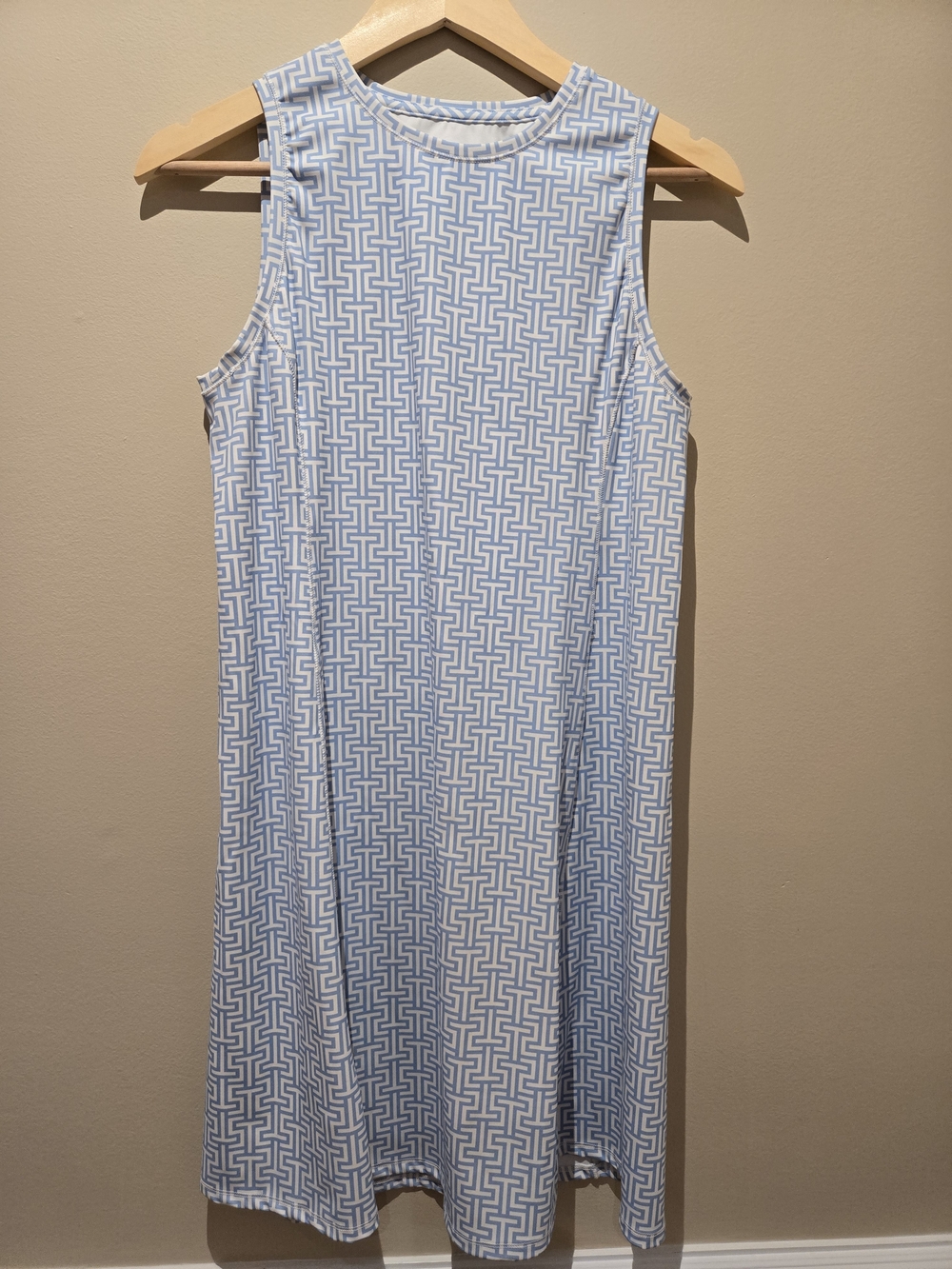 Southern Tide Light Blue & White Geometric Sleeveless Dress - S